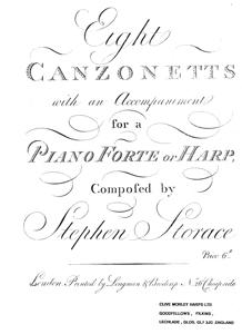 Eight Canzonetts for Medium Voice with Accompaniment for a Piano or Harp - Download -Stephen Storace